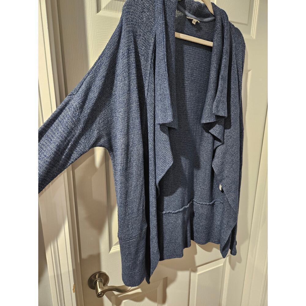 Anthropologie The Odells Blue Linen blend loose weave waterfall cardigan small - Picture 5 of 7